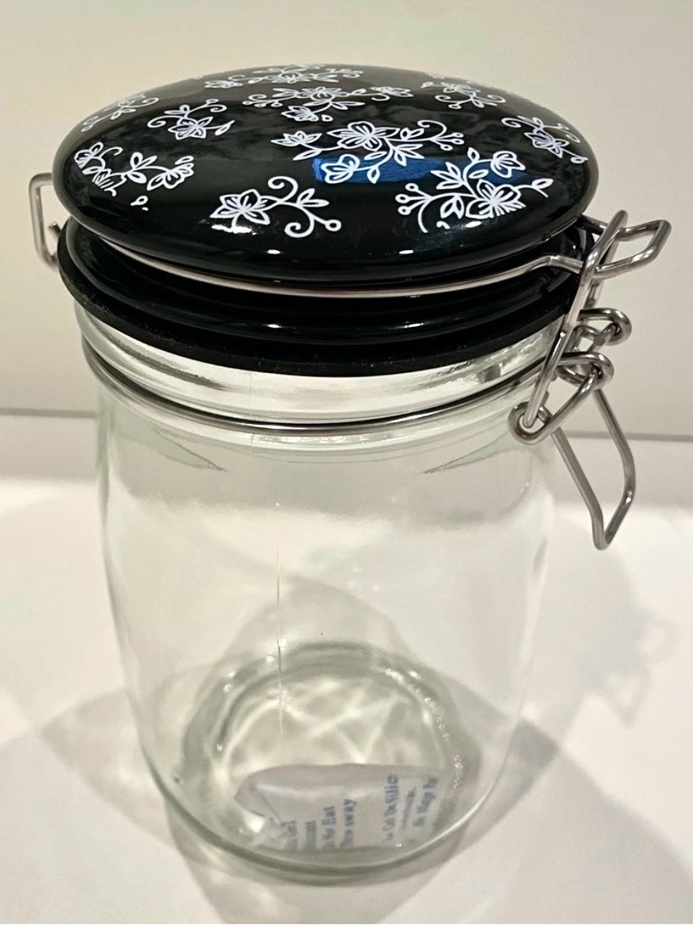 Temp-Tations by Tara “Black Floral Lace” Canning Jar w Ceramic Clamp Lid | NWOT